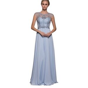 NWT Blue Glow Illusion Neckline Beaded Bodice Prom Dress